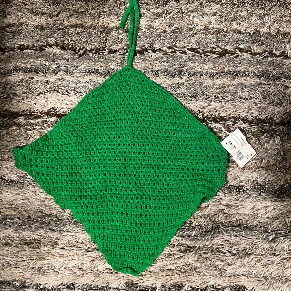 Green crochet backless crop top